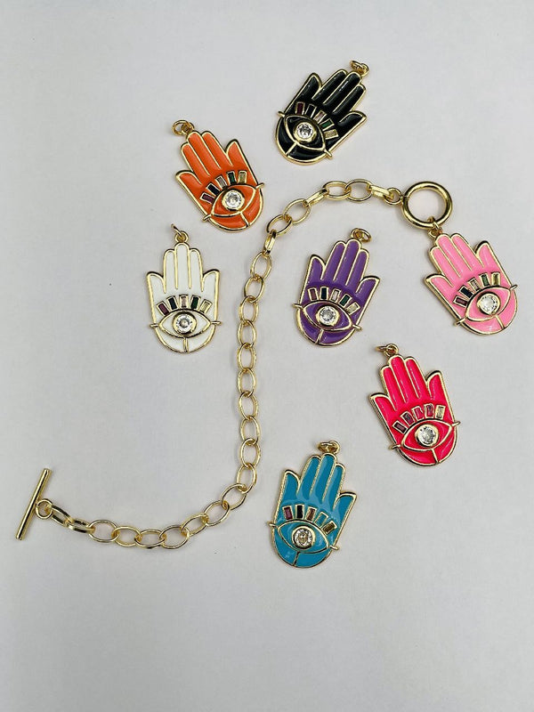 Copper CZ Enamel Blue Black Gold Hamsa Charms Bracelet Girls Bulk Secondary image