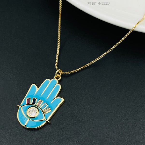 Copper Enamel CZ Blue Gold Evil Eye Necklace Pendant Chain Girls Bulk Main image