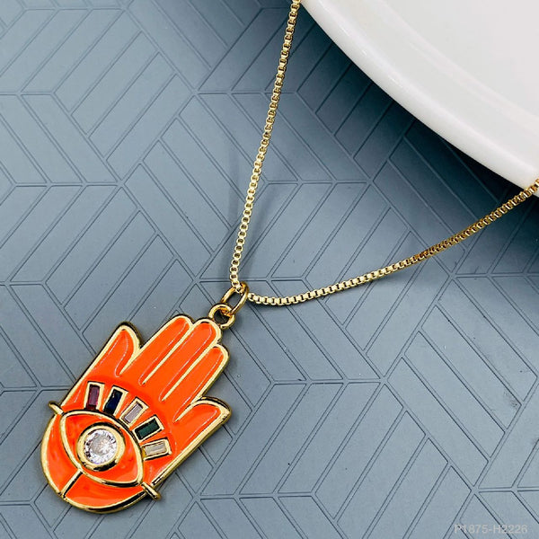 Enamel CZ Orange Gold Evil Eye Necklace Pendant Chain Girls Bulk Main image
