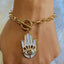 Copper CZ Enamel White Gold Hamsa Charms Bracelet Girls Bulk