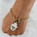 Copper CZ Enamel White Gold Hamsa Charms Bracelet Girls Bulk