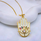 Copper Enamel CZ White Gold Evil Eye Necklace Pendant Chain Bulk