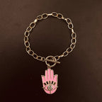 Copper CZ Enamel Pink Gold Hamsa Charms Bracelet Girls Bulk