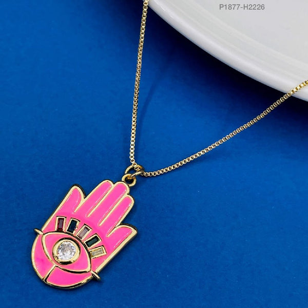 Copper Enamel CZ Pink Gold Evil Eye Necklace Pendant Chain Girls Bulk Main image