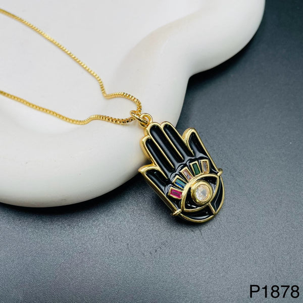 Hamsa Evil Eye Black Enamel Zircon Gold Necklace Pendant Chain Bulk Main image