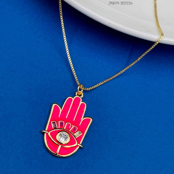 Enamel CZ Dark Pink Gold Evil Eye Necklace Pendant Chain Girls Bulk Main image
