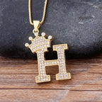 Crown Alphabet Letter A Gold CZ Copper Pendant Chain Bulk