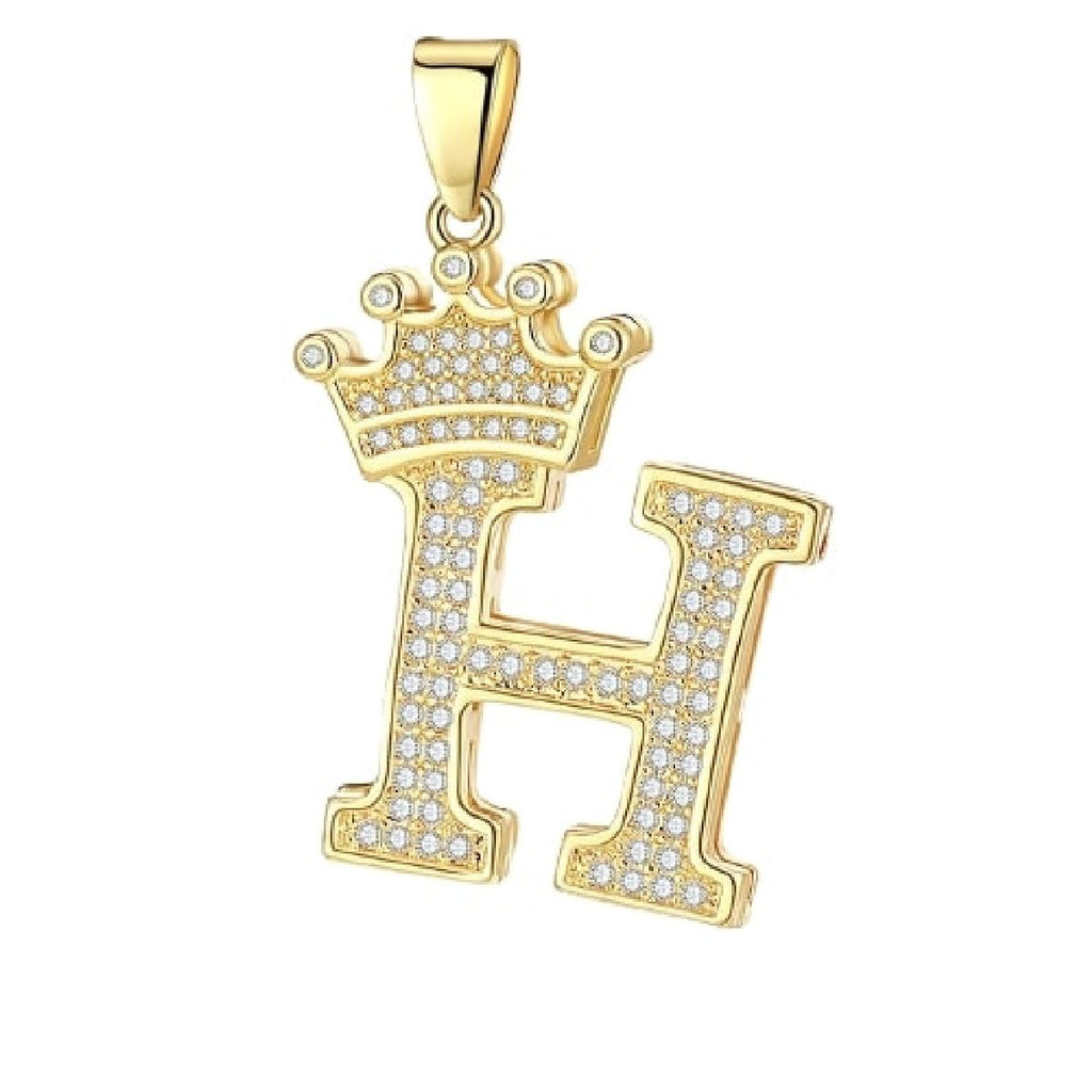 Crown Alphabet Letter A Gold CZ Copper Pendant Charm Bulk