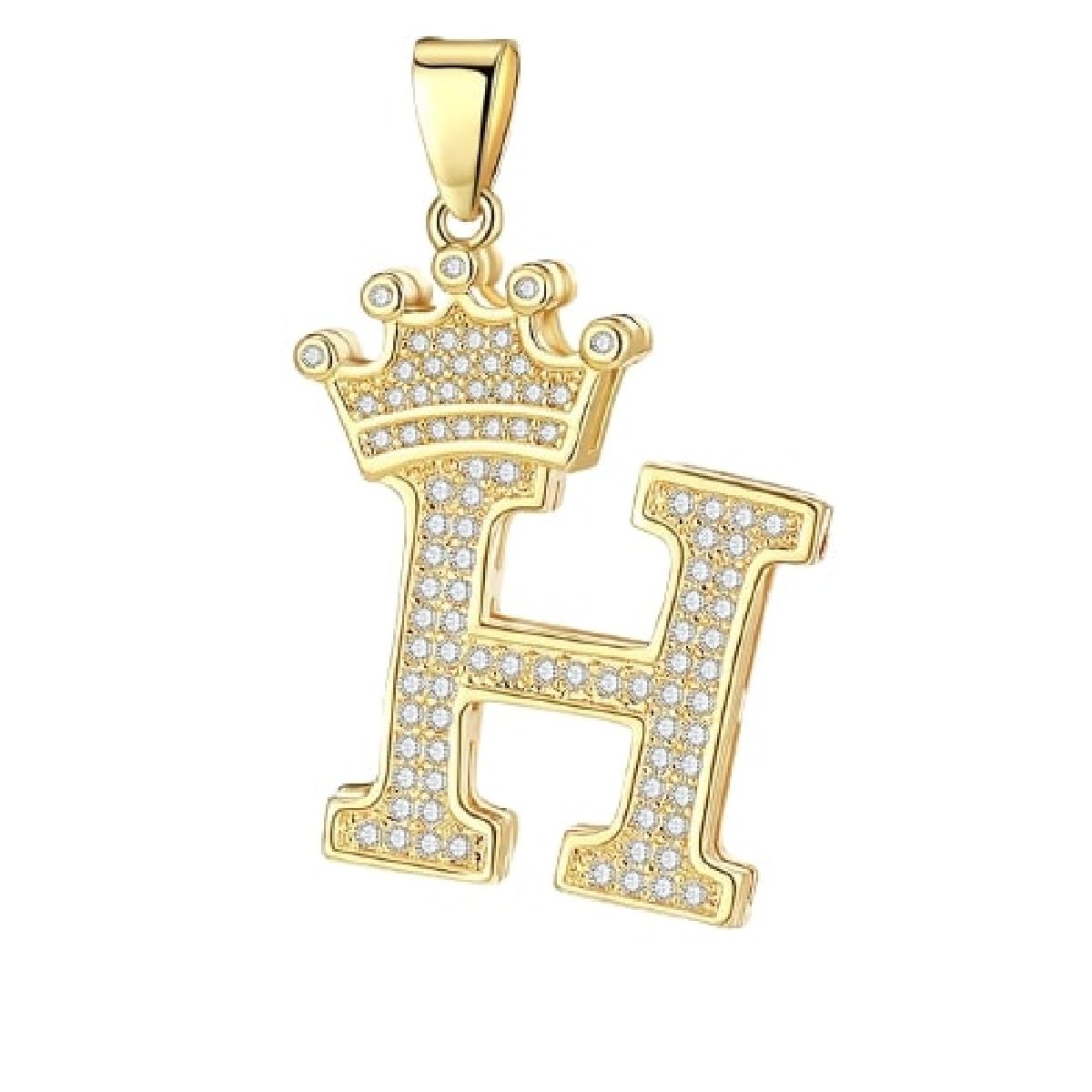 Crown Alphabet Letter A Gold CZ Copper Pendant Charm Bulk