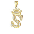Crown Alphabet Letter A Gold CZ Copper Pendant Charm Bulk