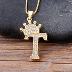 Crown Alphabet Letter A Gold CZ Copper Pendant Chain Bulk