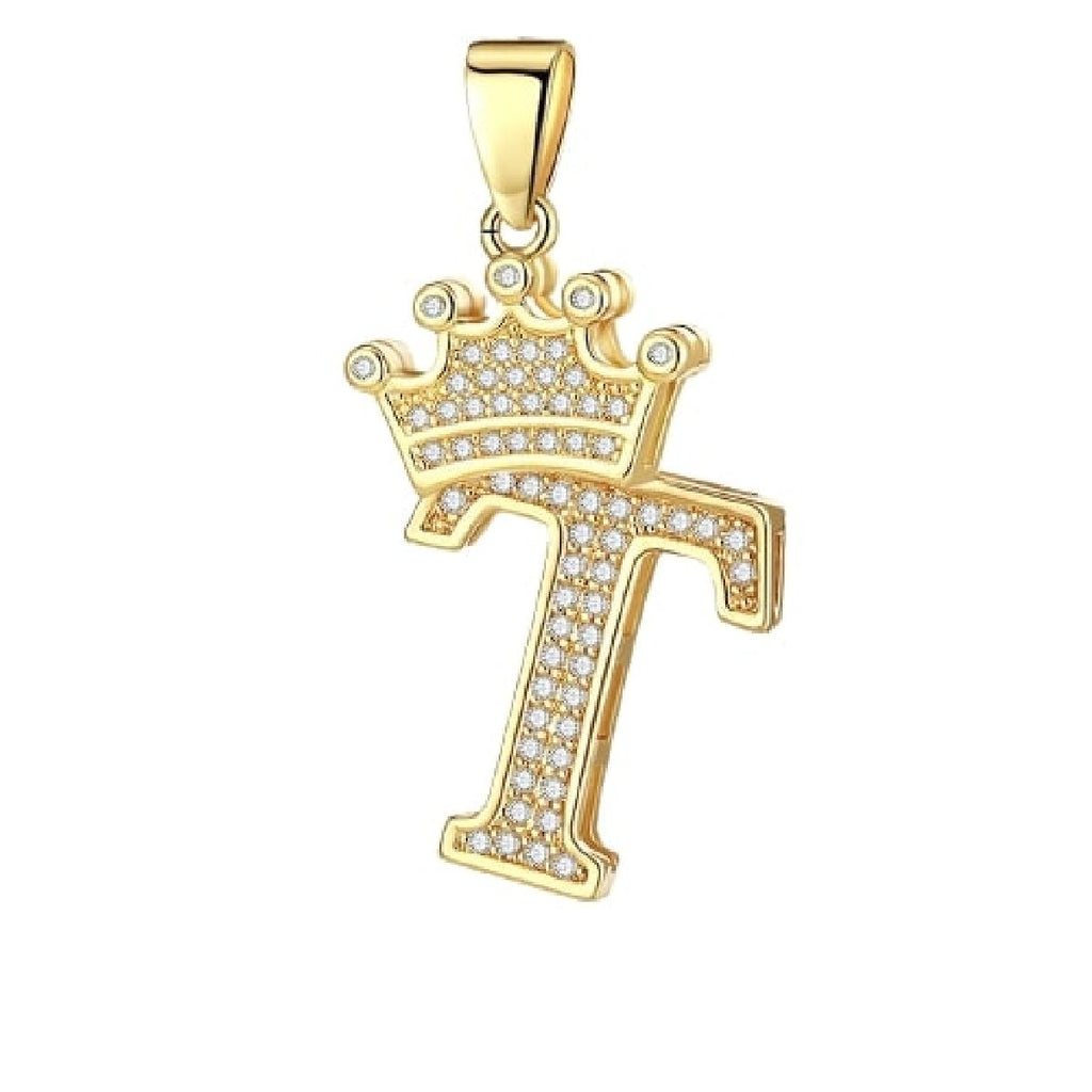 Crown Alphabet Letter A Gold CZ Copper Pendant Charm Bulk