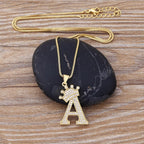 Crown Alphabet Letter A Gold CZ Copper Pendant Chain Bulk
