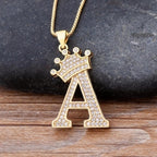Crown Alphabet Letter A Gold CZ Copper Pendant Chain Bulk