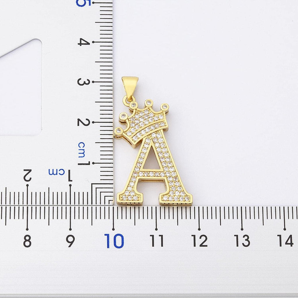 Crown Alphabet Letter A Gold CZ Copper Pendant Chain Bulk