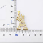 Crown Alphabet Letter A Gold CZ Copper Pendant Chain Bulk