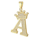 Crown Alphabet Letter A Gold CZ Copper Pendant Charm Bulk
