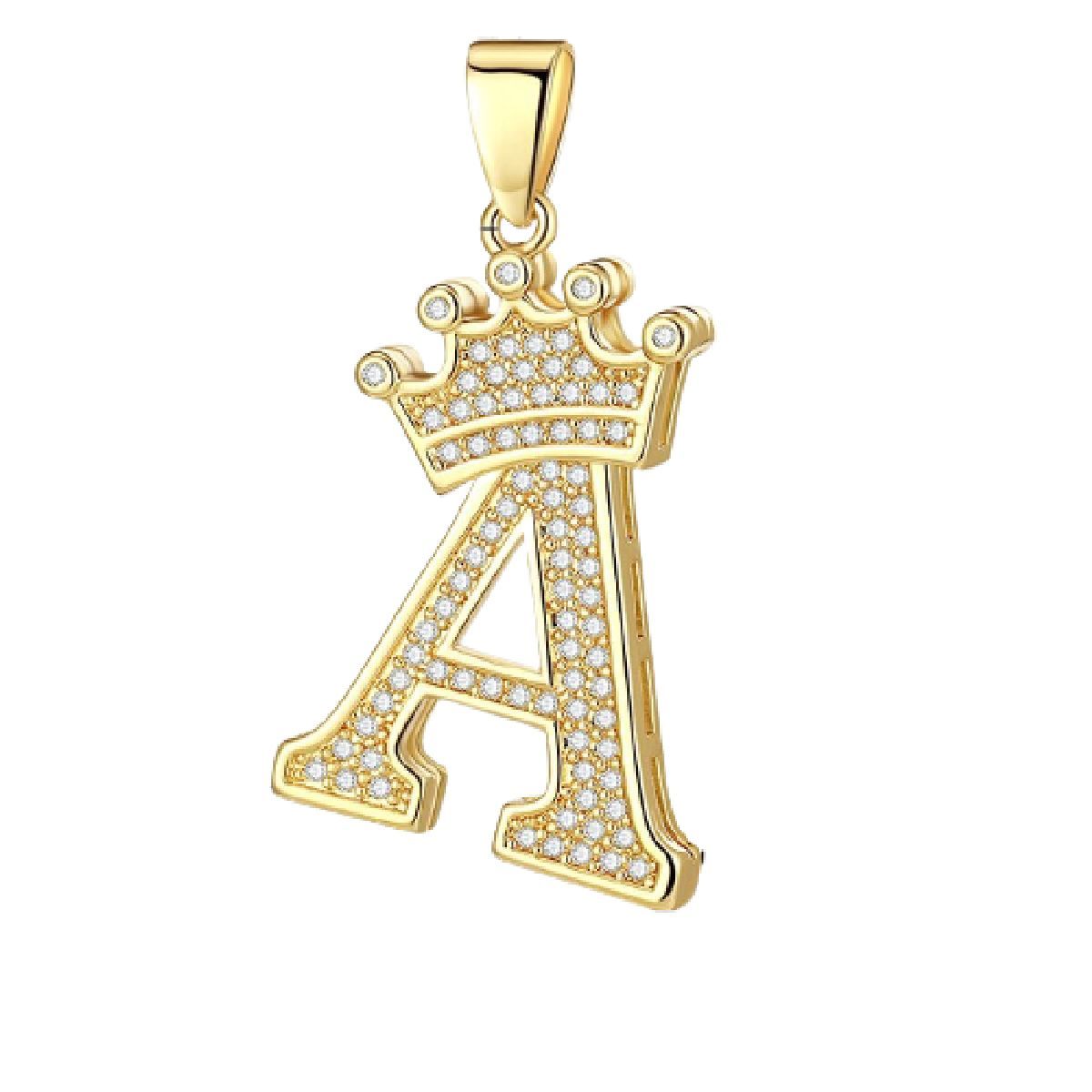 Crown Alphabet Letter A Gold CZ Copper Pendant Charm Bulk