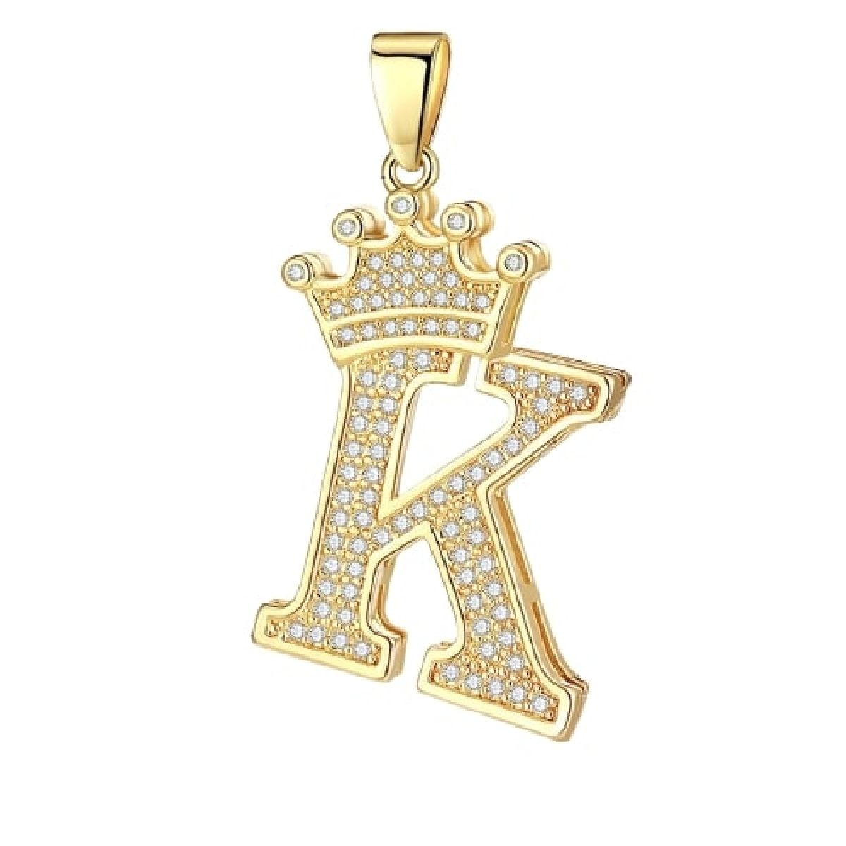 Crown Alphabet Letter A Gold CZ Copper Pendant Charm Bulk