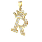 Crown Alphabet Letter A Gold CZ Copper Pendant Charm Bulk