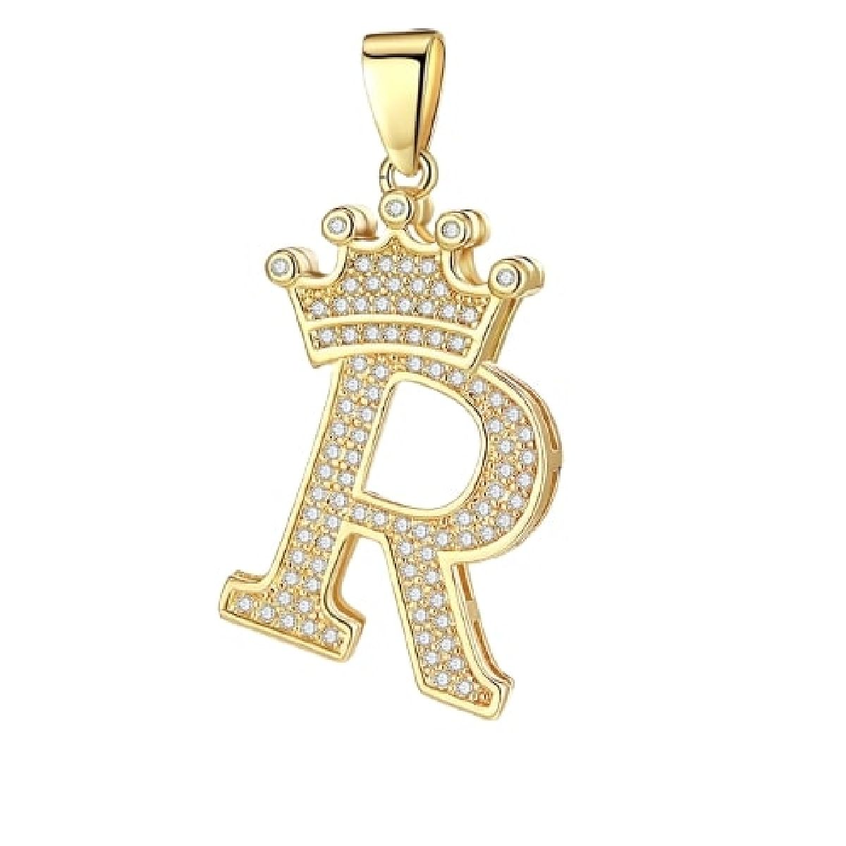 Crown Alphabet Letter A Gold CZ Copper Pendant Charm Bulk
