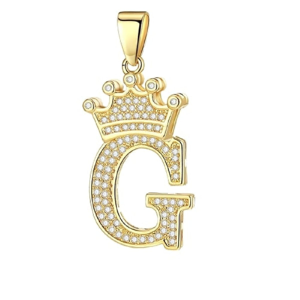 Crown Alphabet Letter A Gold CZ Copper Pendant Charm Bulk