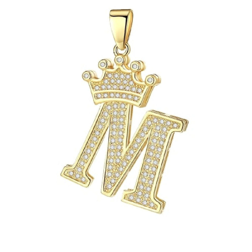 Crown Alphabet Letter A Gold CZ Copper Pendant Charm Bulk
