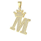 Crown Alphabet Letter A Gold CZ Copper Pendant Charm Bulk