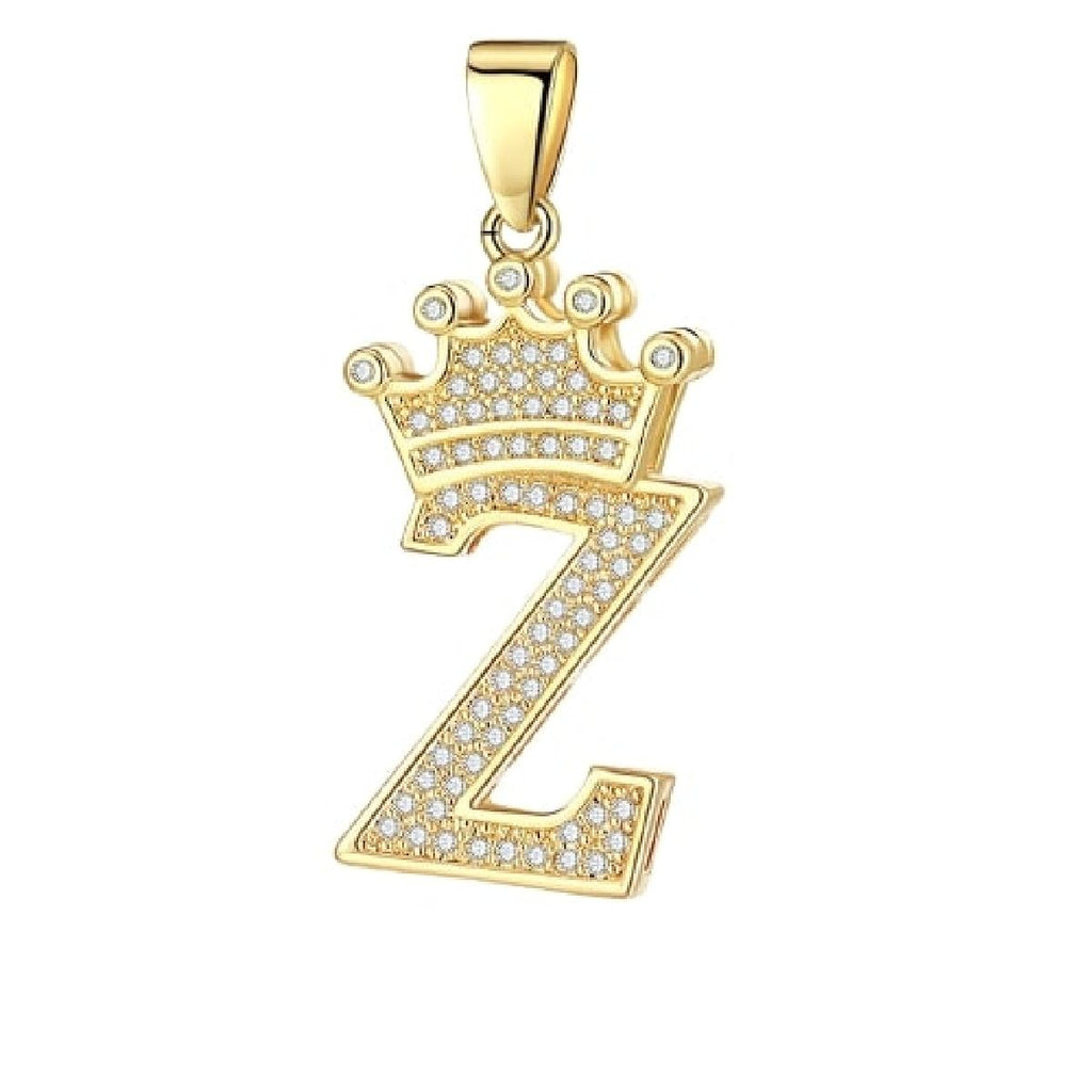 Crown Alphabet Letter A Gold CZ Copper Pendant Charm Bulk