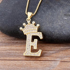 Crown Alphabet Letter A Gold CZ Copper Pendant Chain Bulk