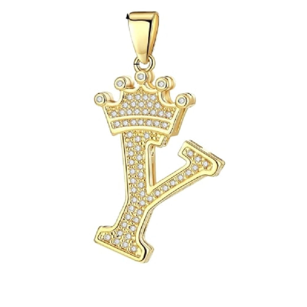 Crown Alphabet Letter A Gold CZ Copper Pendant Charm Bulk