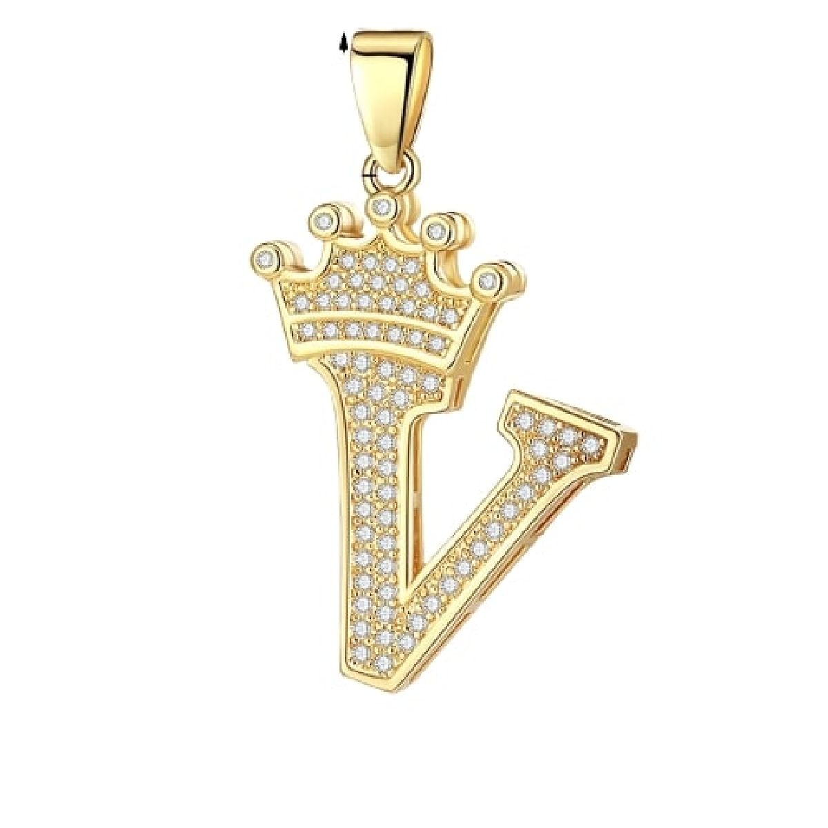 Crown Alphabet Letter A Gold CZ Copper Pendant Charm Bulk