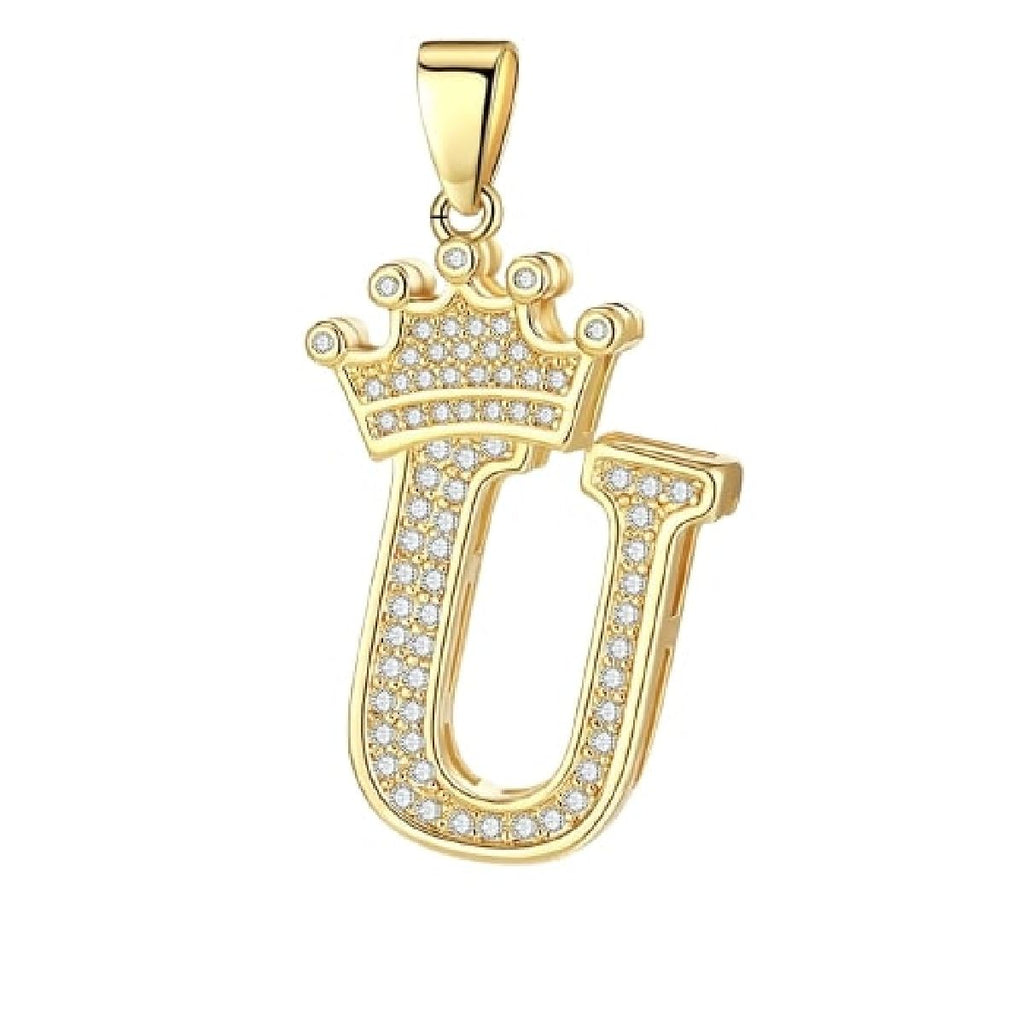 Crown Alphabet Letter A Gold CZ Copper Pendant Charm Bulk