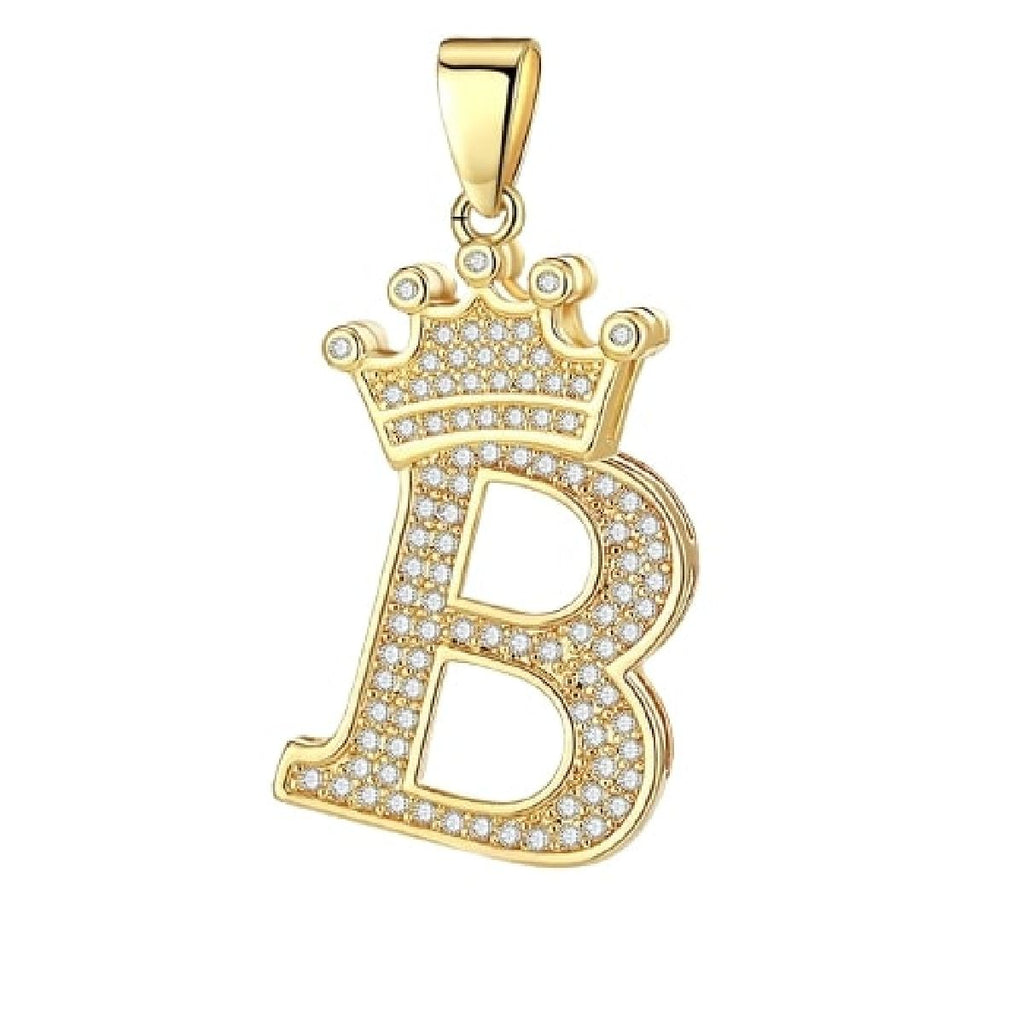 Crown Alphabet Letter A Gold CZ Copper Pendant Charm Bulk