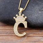 Crown Alphabet Letter A Gold CZ Copper Pendant Chain Bulk