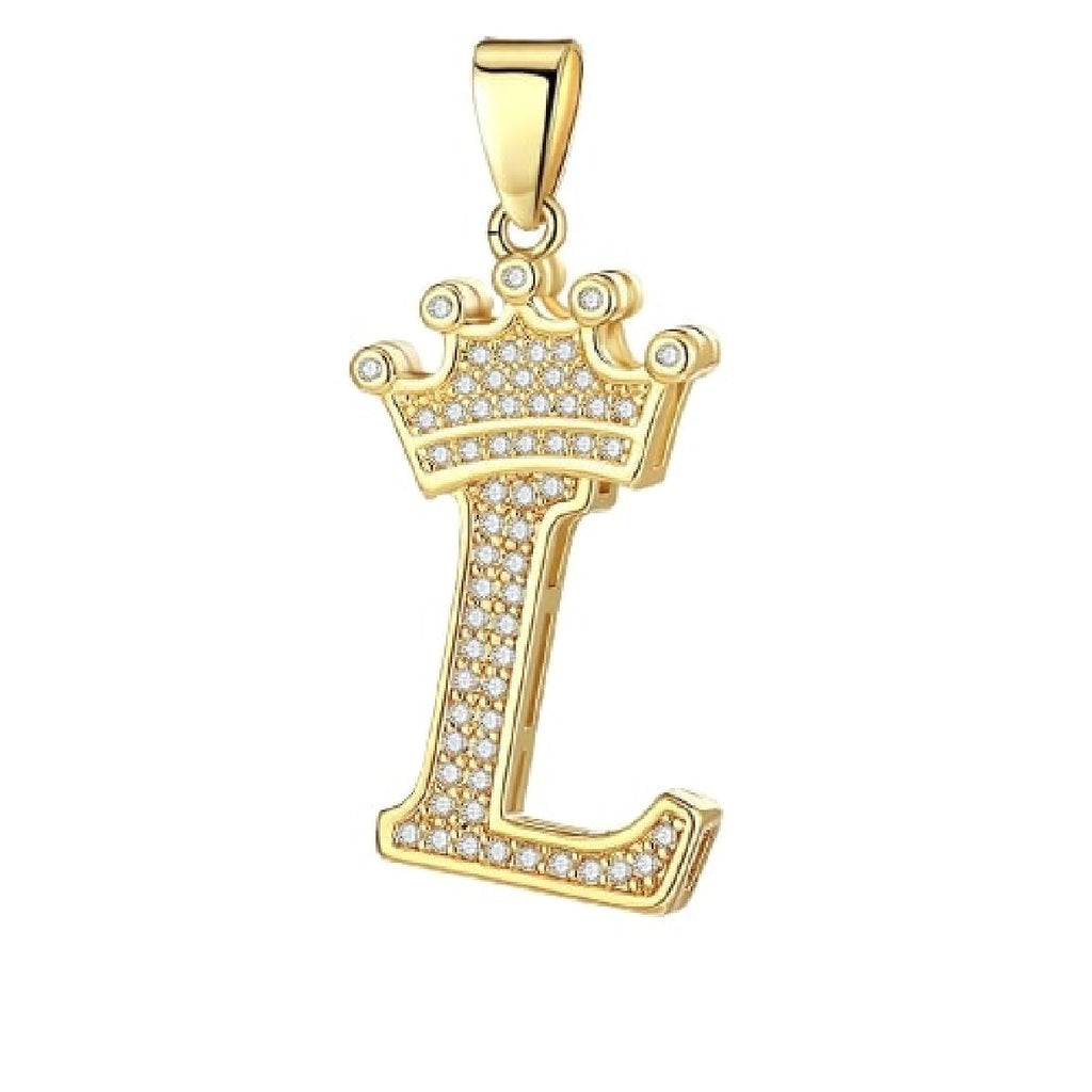 Crown Alphabet Letter A Gold CZ Copper Pendant Charm Bulk