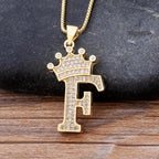 Crown Alphabet Letter A Gold CZ Copper Pendant Chain Bulk
