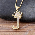 Crown Alphabet Letter A Gold CZ Copper Pendant Chain Bulk
