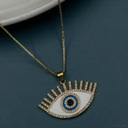 Copper CZ Enamel White Gold Evil Eye Necklace Pendant Chain Girls Bulk
