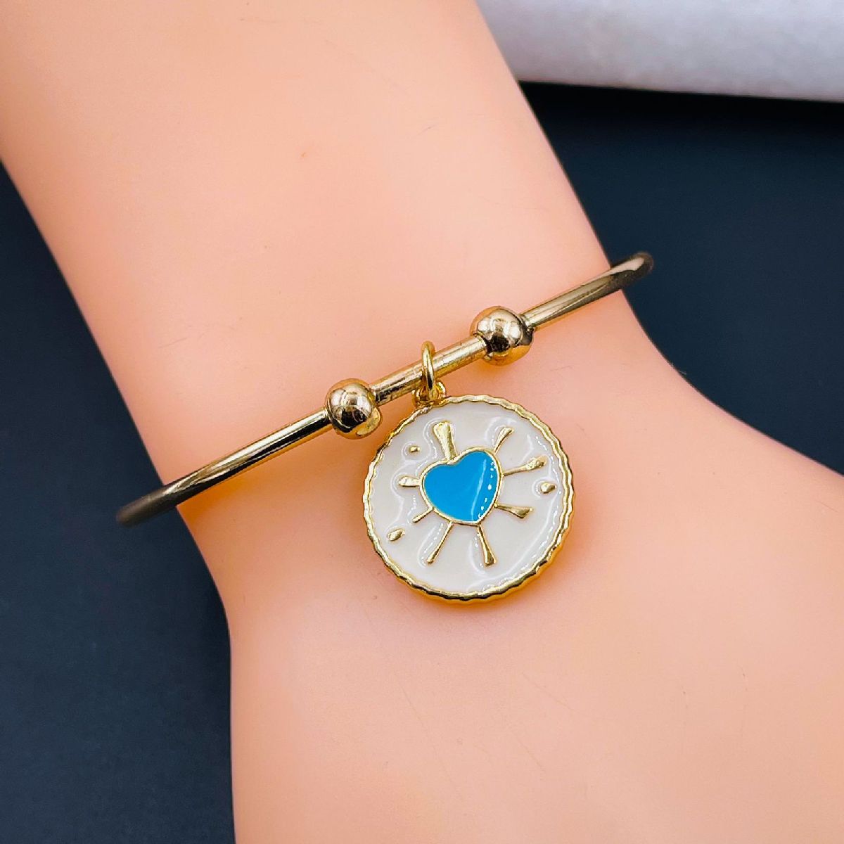 Copper Enamel Blue Gold Heart Cuff Kada For Women Bulk Secondary image