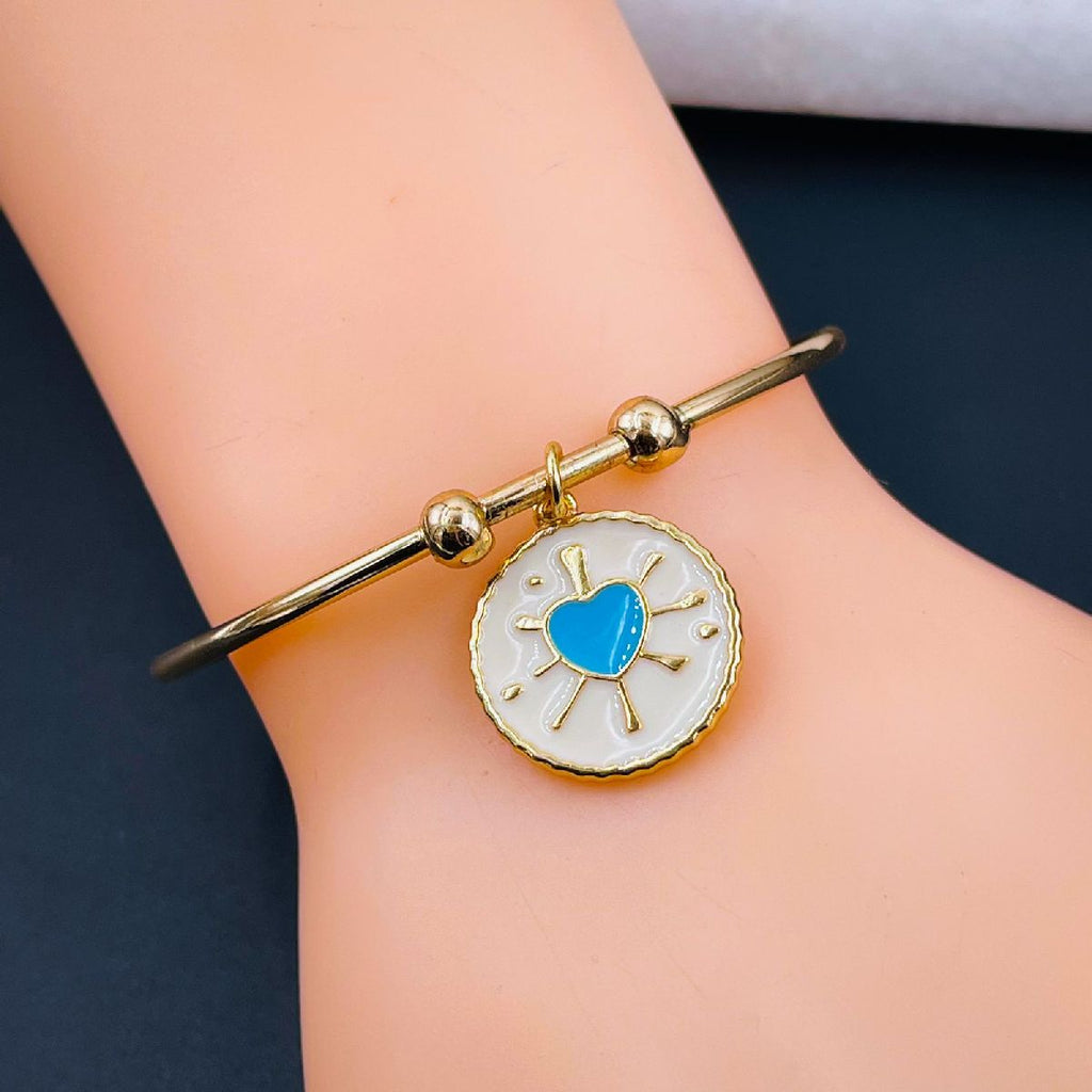 Copper Enamel Blue Gold Heart Cuff Kada For Women Bulk