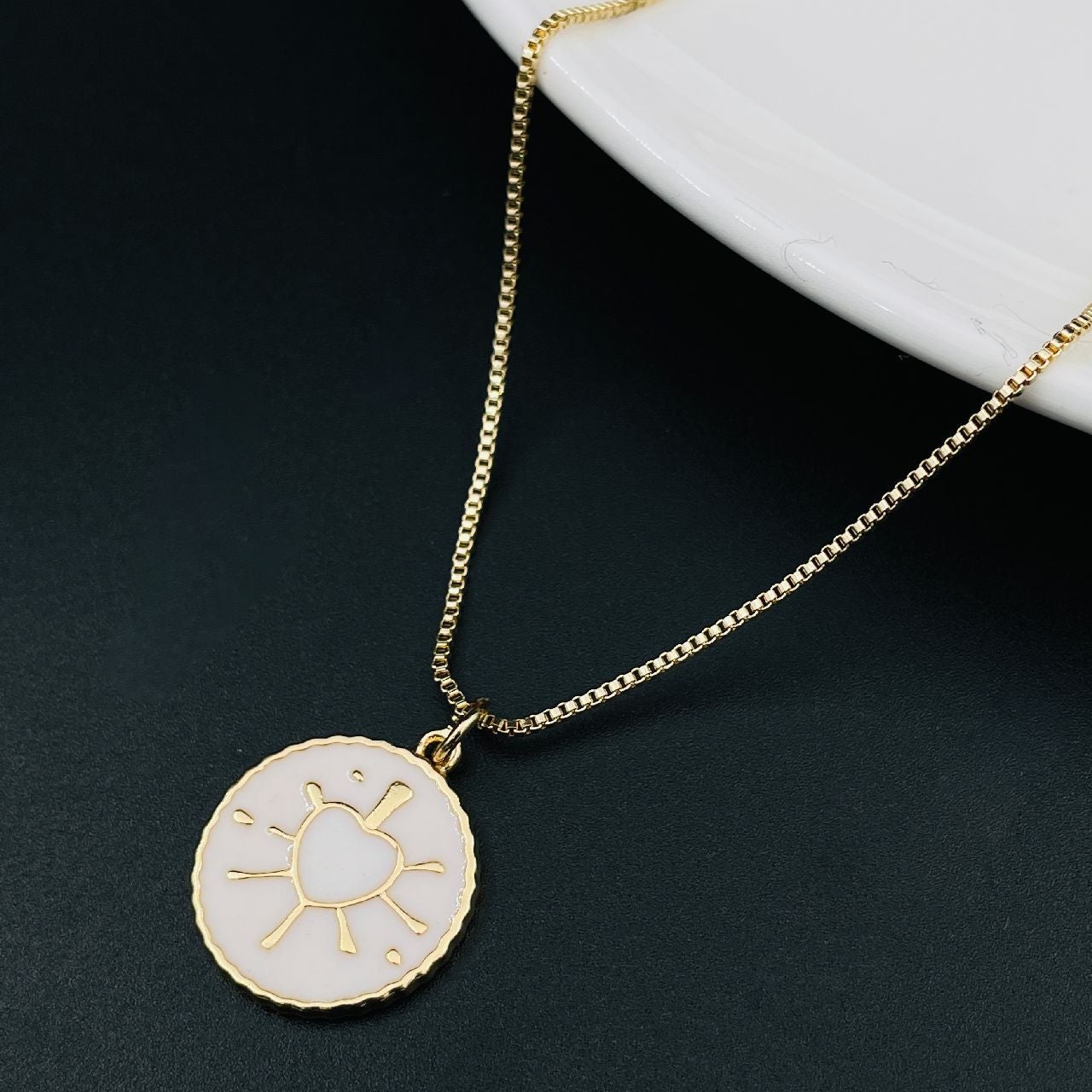 Copper Enamel White Gold Heart Necklace Pendant Chain Women Girls Bulk