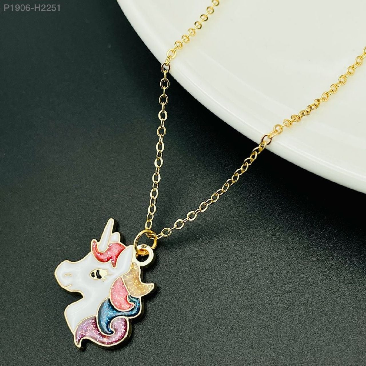 Brass With Enamel Multicolor Gold Unicorn Pendant Girls Bulk Main image