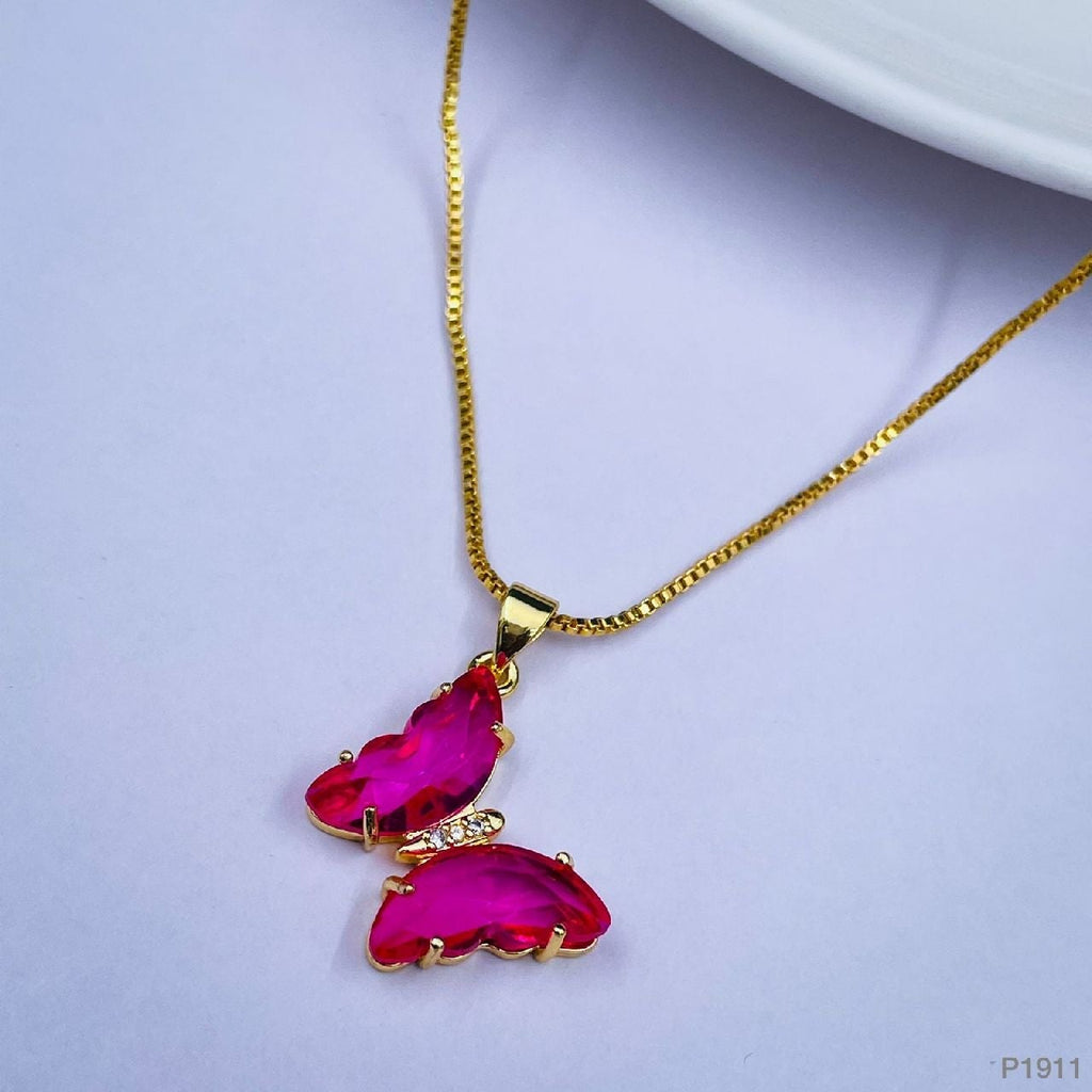 Copper Cubic Zirconia Crystal Pink Gold Butterfly Pendant Chain Bulk
