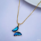 Copper Cubic Zirconia Crystal Blue Gold Butterfly Pendant Chain Bulk