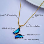 Copper Cubic Zirconia Crystal Blue Gold Butterfly Pendant Chain Bulk