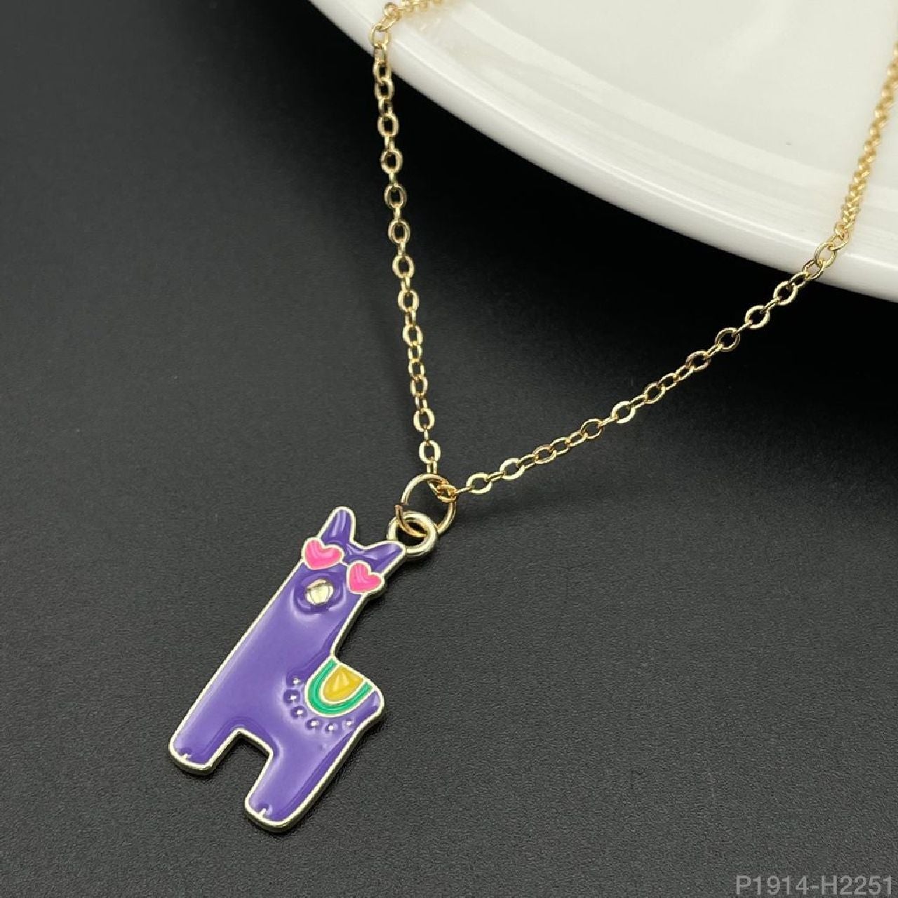 Brass With Enamel Purple Pink Yellow Gold Dinosaur Pendant Girls Bulk