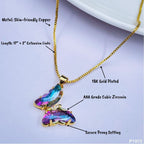 Copper CZ Crystal Purple Blue Gold Butterfly Pendant Chain Bulk
