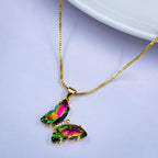 Copper CZ Crystal Multi Color Gold Butterfly Pendant Chain Bulk