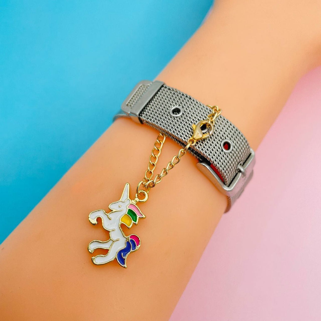Brass Enamel Unicorn Watch Charm For Women White Gold Bulk